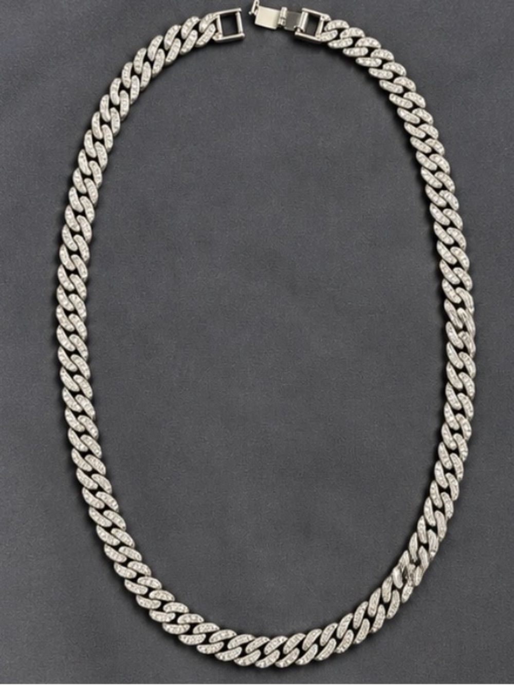 8–9mm Iced Out Cuban Link Chain 18” Silver Plated CZ Men’s Necklace